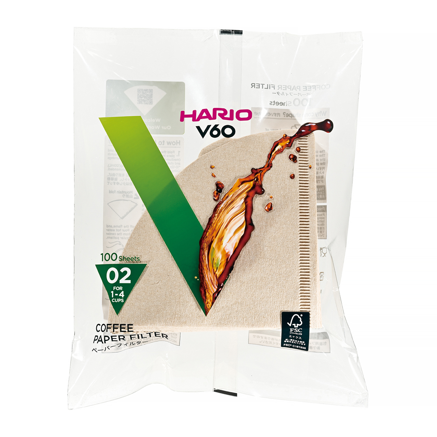 Hario filtry papierowe Misarashi V60-02 - brązowe